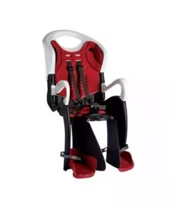SEGGIOLINO BICI POSTERIORE BELLELLI "TIGER CLAMP" ROSSO E BIANCO, PORTATA MASSIMA 22 KG