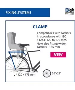 SEGGIOLINO POSTERIORE GRIGIO SCURO E ROSSO PER BICICLETTA PER BAMBINI, MAX. 22 KG, DA 3 A 8 ANNI - SI FISSA AL PORTAPACCHI