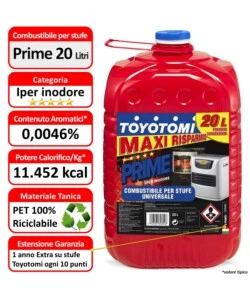 6 TANICHE DA 20 LITRI DI COMBUSTIBILE LIQUIDO "TOYOTOMI PRIME" - TOTALE DI 120 LITRI