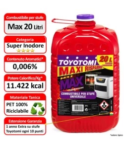 10 TANICHE DA 20 LITRI DI COMBUSTIBILE LIQUIDO "TOYOTOMI MAX" - TOTALE DI 200 LITRI