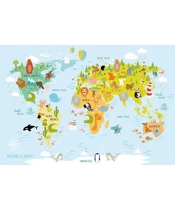 FOTOMURALE ADESIVO "KIDS MAP" IN PVC, 312X280 CM
