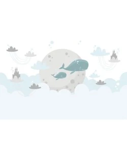 FOTOMURALE ADESIVO "WHALES IN THE SKY" IN PVC, 312X280 CM