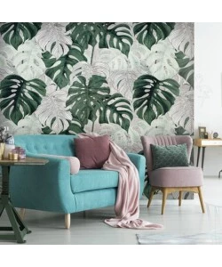 FOTOMURALE ADESIVO "TROPICAL LEAVES" IN PVC, 416X280 CM