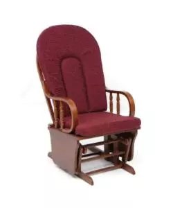 POLTRONA DONDOLO OSCILLANTE DA ALLATTAMENTO "DOUGLAS" LEGNO MASSELLO NOCE E CUSCINO BORDEAUX, 68X50X107 CM