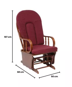POLTRONA DONDOLO OSCILLANTE DA ALLATTAMENTO "DOUGLAS" LEGNO MASSELLO NOCE E CUSCINO BORDEAUX, 68X50X107 CM