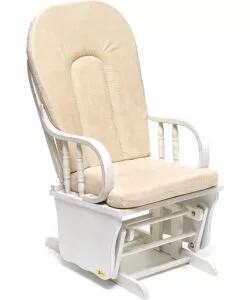 POLTRONA DONDOLO OSCILLANTE DA ALLATTAMENTO "DOUGLAS" LEGNO MASSELLO BIANCO E CUSCINO AVORIO, 68X50X107 CM