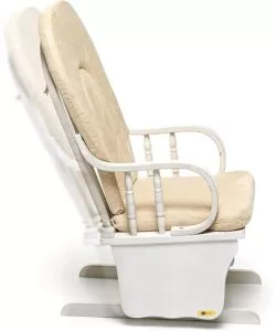 POLTRONA DONDOLO OSCILLANTE DA ALLATTAMENTO "DOUGLAS" LEGNO MASSELLO BIANCO E CUSCINO AVORIO, 68X50X107 CM