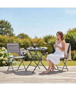 SET DA GIARDINO PIEGHEVOLE EUROGARDEN "AZALEA"  GRIGIO 2 SEDUTE E TAVOLINO