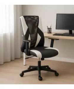 SEDIA DA GAMING BIANCA E NERA, 54X62X95 CM