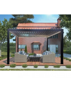 GAZEBO PERGOLA BIOCLIMATICA DA ESTERNO ELICA GARDEN ANTRACITE IN ALLUMINIO, CON LED E COPERTURA MOTORIZZATA - 3X4X2,5 M