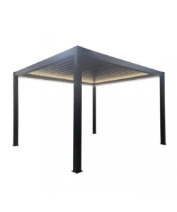 GAZEBO PERGOLA BIOCLIMATICA DA ESTERNO ELICA GARDEN ANTRACITE IN ALLUMINIO, CON LED E COPERTURA MOTORIZZATA - 3X4X2,5 M