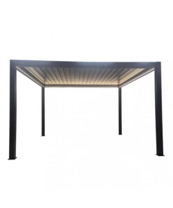 GAZEBO PERGOLA BIOCLIMATICA DA ESTERNO ELICA GARDEN ANTRACITE IN ALLUMINIO, CON LED E COPERTURA MOTORIZZATA - 3X4X2,5 M