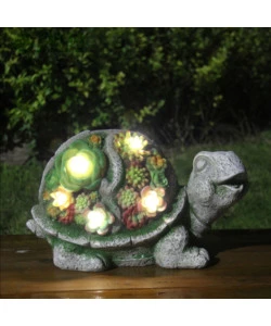 LAMPADA SOLARE EUROGARDEN "TARTARUGA" CON DETTAGLI PIANTE GRASSE, 30X14,5X17 CM