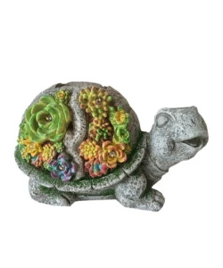 LAMPADA SOLARE EUROGARDEN "TARTARUGA" CON DETTAGLI PIANTE GRASSE, 30X14,5X17 CM