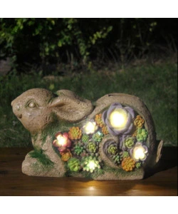 LAMPADA SOLARE EUROGARDEN "CONIGLIO" CON DETTAGLI PIANTE GRASSE, 30X14,5X17 CM