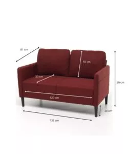 DIVANO "POKER" 2 POSTI TESSUTO ROSSO, 135X81X90 CM