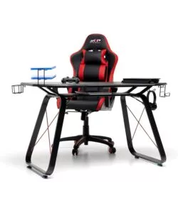 SCRIVANIA GAMING NERA CON PORTA CUFFIE E BICCHIERE, 145X65X89CM