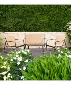 SET DA GIARDINO EUROGARDEN "MAGNOLIA" IN ACCIAIO E TEXTILENE BEIGE 4 SEDUTE E TAVOLINO