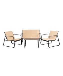 SET DA GIARDINO EUROGARDEN "MAGNOLIA" IN ACCIAIO E TEXTILENE BEIGE 4 SEDUTE E TAVOLINO