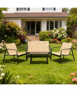 SET DA GIARDINO EUROGARDEN "MAGNOLIA" IN ACCIAIO E TEXTILENE BEIGE 4 SEDUTE E TAVOLINO