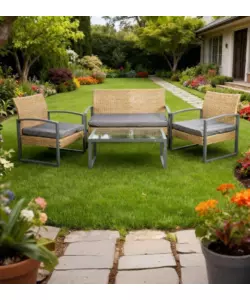 SET DA GIARDINO EUROGARDEN "IRIS" MIELE 4 SEDUTE E TAVOLINO