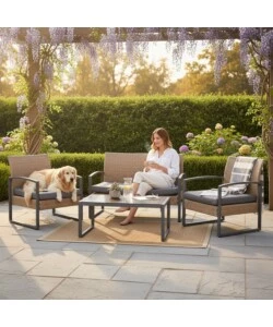 SET DA GIARDINO EUROGARDEN "IRIS" BEIGE 4 SEDUTE E TAVOLINO