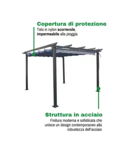 GAZEBO PERGOLA DA ESTERNO EUROGARDEN "DAIANA" IN ACCIAIO GRIGIO 3X3 M