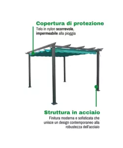 GAZEBO PERGOLA DA ESTERNO EUROGARDEN "DAIANA" IN ACCIAIO VERDE 3X3 M