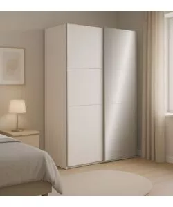 ARMADIO "GHOST" BIANCO CON ANTE SCORREVOLI E SPECCHIO, 116X59X203 CM
