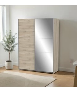 ARMADIO 2 ANTE SCORREVOLI "GHOST" CON SPECCHIO EFFETTO QUERCIA 148X59,9X203 CM
