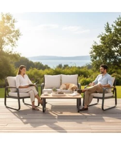 SET DA GIARDINO EUROGARDEN "ANTURIUM" ECRÙ 4 SEDUTE E TAVOLINO