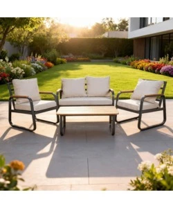 SET DA GIARDINO EUROGARDEN "ANTURIUM" IN ALLUMINIO NERO E CUSCINI ECRÙ 4 SEDUTE