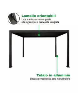 PERGOLA BIOCLIMATICA EUROGARDEN "ATENA" CON APERTURA A MANOVELLA IN ALLUMINIO ANTRACITE 3X3X2,5 MT