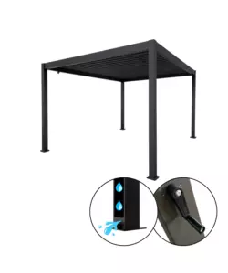 PERGOLA BIOCLIMATICA DA ESTERNO EUROGARDEN "ATENA" CON APERTURA A MANOVELLA IN ALLUMINIO ANTRACITE 3X3 MT