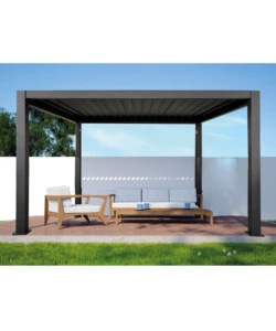 PERGOLA BIOCLIMATICA DA ESTERNO EUROGARDEN "ATENA" CON APERTURA A MANOVELLA IN ALLUMINIO ANTRACITE 3X4 M