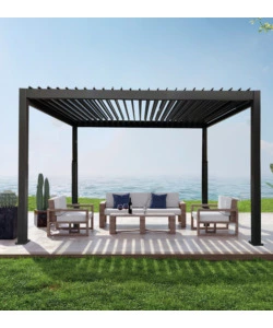 PERGOLA BIOCLIMATICA DA ESTERNO EUROGARDEN "ATENA" CON APERTURA A MANOVELLA IN ALLUMINIO ANTRACITE 3X4 M