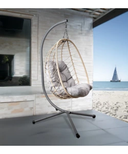 POLTRONA SOSPESA DA ESTERNO PIEGHEVOLE EUROGARDEN IN METALLO E PE RATTAN GRIGIO 92X65X110 CM
