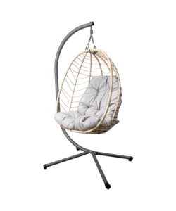 POLTRONA SOSPESA DA ESTERNO PIEGHEVOLE EUROGARDEN IN METALLO E PE RATTAN GRIGIO 92X65X110 CM