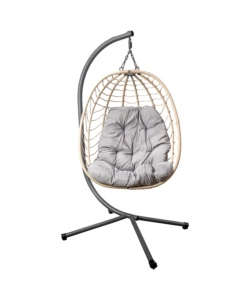 POLTRONA SOSPESA DA ESTERNO PIEGHEVOLE EUROGARDEN IN METALLO E PE RATTAN GRIGIO 92X65X110 CM