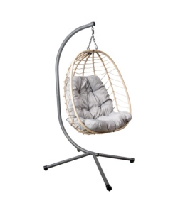 POLTRONA SOSPESA DA ESTERNO PIEGHEVOLE EUROGARDEN IN METALLO E PE RATTAN GRIGIO 92X65X110 CM