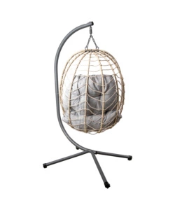 POLTRONA SOSPESA DA ESTERNO PIEGHEVOLE EUROGARDEN IN METALLO E PE RATTAN GRIGIO 92X65X110 CM