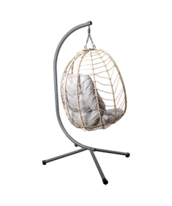 POLTRONA SOSPESA DA ESTERNO PIEGHEVOLE EUROGARDEN IN METALLO E PE RATTAN GRIGIO 92X65X110 CM