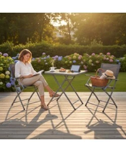 SET DA GIARDINO PIEGHEVOLE EUROGARDEN "ANEMONE"  IN ACCIAIO E TEXTILENE GRIGIO 2 SEDUTE E TAVOLINO