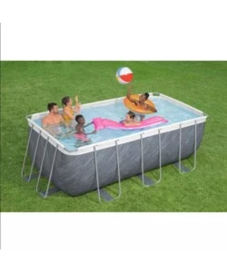 PISCINA FUORI TERRA CON STRUTTURA RETTANGOLARE BESTWAY "POWER STEEL FRAME" CON POMPA + SCALA EFFETTO MARMO 412X201X122 CM - COD. 56722-NEW