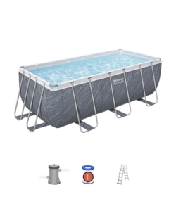 PISCINA FUORI TERRA CON STRUTTURA RETTANGOLARE BESTWAY "POWER STEEL FRAME" CON POMPA + SCALA EFFETTO MARMO 412X201X122 CM - COD. 56722-NEW