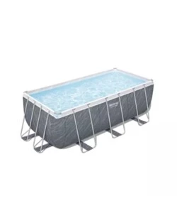 PISCINA FUORI TERRA CON STRUTTURA RETTANGOLARE BESTWAY "POWER STEEL FRAME" CON POMPA + SCALA EFFETTO MARMO 412X201X122 CM - COD. 56722-NEW