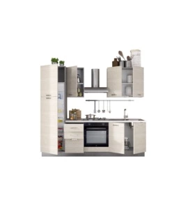 COMPOSIZIONE CUCINA COMPLETA ARES CON LAVELLO A DESTRA E PIANO COTTURA A GAS, 255X60X216 CM
