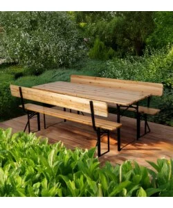 SET BIRRERIA DA GIARDINO PIEGHEVOLE EUROGARDEN IN LEGNO E METALLO DUE PANCHE CON SCHIENALE E TAVOLO 200X70 CM