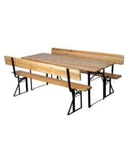 SET BIRRERIA DA GIARDINO PIEGHEVOLE EUROGARDEN IN LEGNO E METALLO DUE PANCHE CON SCHIENALE E TAVOLO 200X70 CM