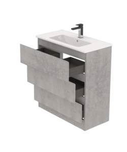 MOBILE BAGNO DA TERRA "LEONARDO" 3 CASSETTI CEMENTO, 78X39,5X85 CM